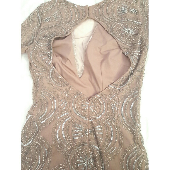 Aidan Mattox Beaded Illusion Long Sleeve Gown - Picture 4 of 8